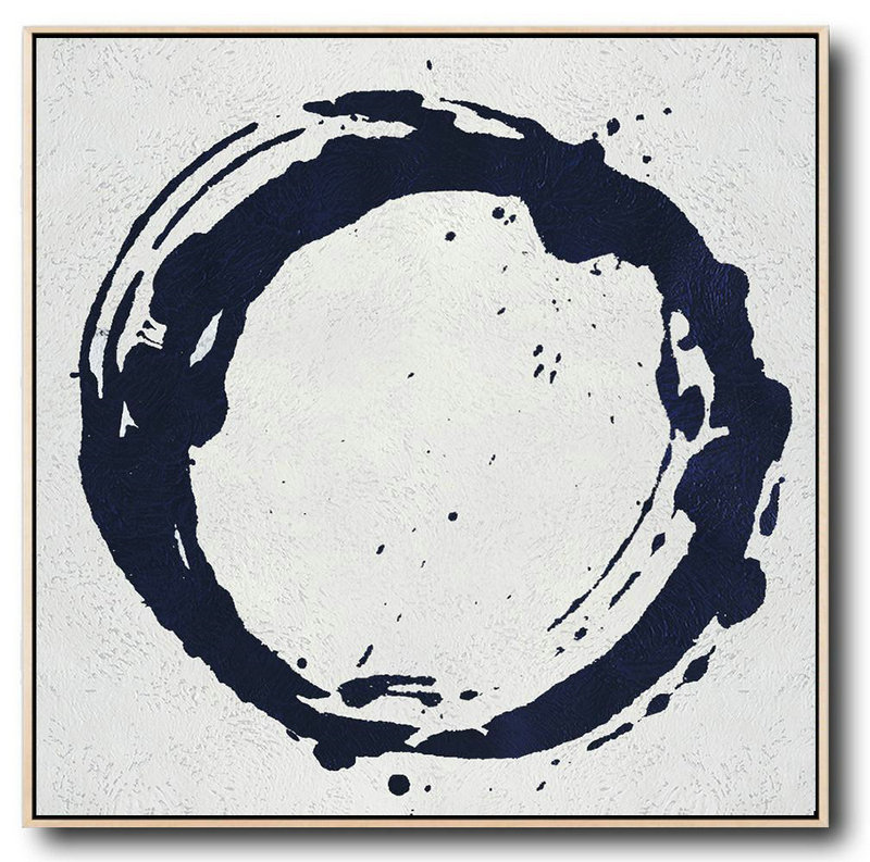Buy Large Canvas Art Online - Hand Painted Navy Minimalist Painting On Canvas,Modern Art Abstract Painting #Q7J8